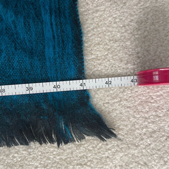 Blue Black Inca Wool Woven Poncho - turtleneck with fringe - Picture 7 of 9